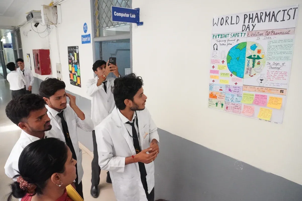 Students participating in Poster Making Competition at Siddhartha Institute of Pharmacy