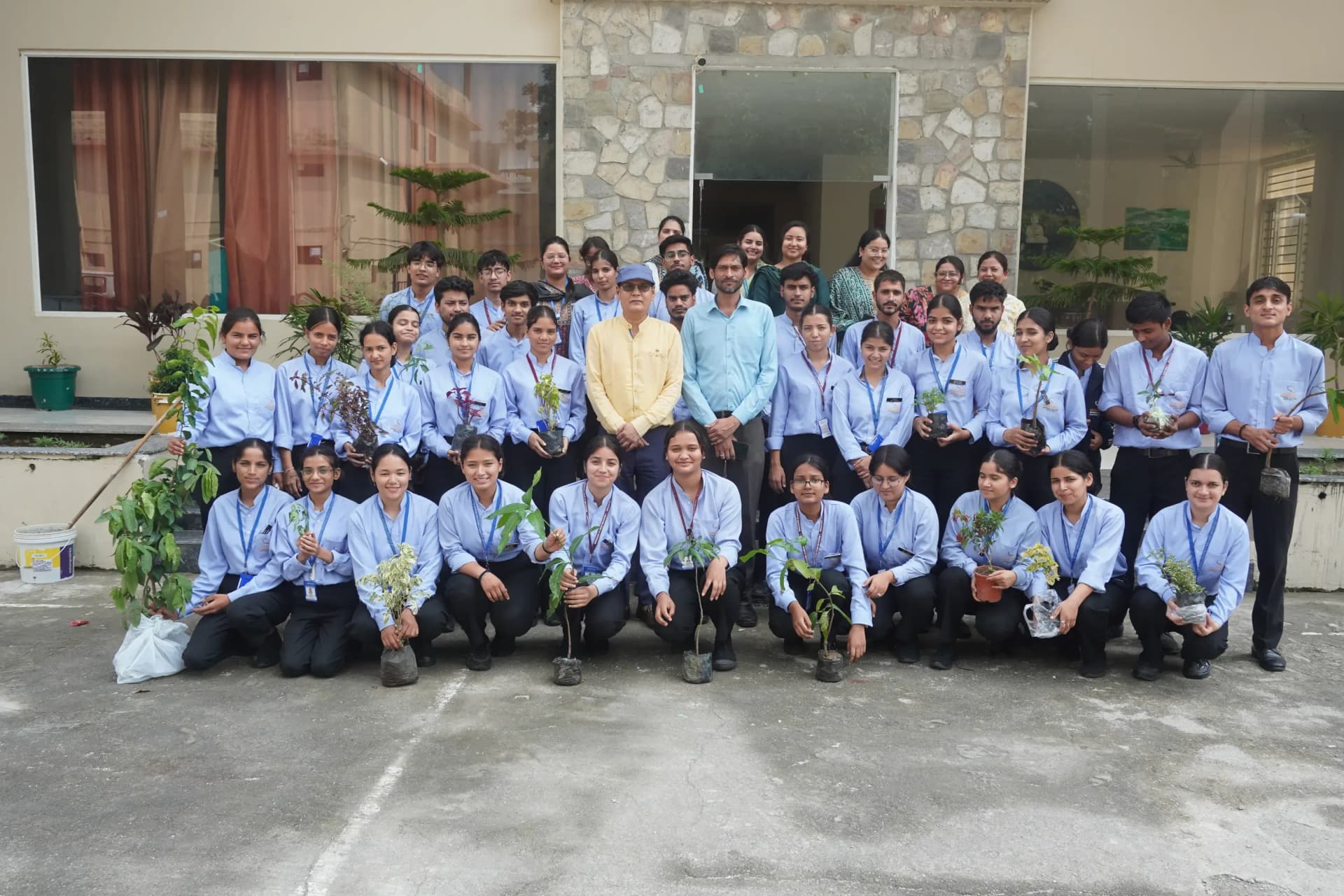 Harela plantation drive at Siddhartha Nursing Education & Research Institute, Dehradun with students and faculty planting trees across the campus.