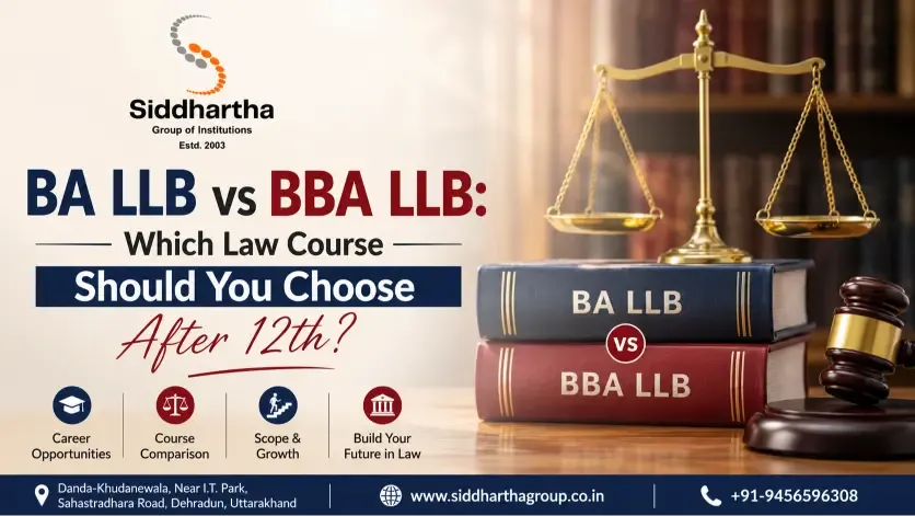 BA LLB vs BBA LLB law courses after 12th at Siddhartha Law College Dehradun
